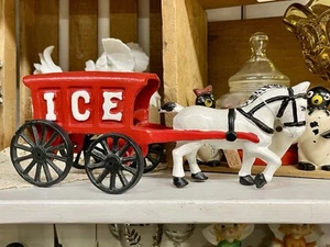 Vintage Reproduktion Gusseisen Spielzeug Pferd gezogen Eiswagen Kutsche 10,5" lang - Bild 1 von 7