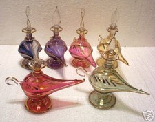 5 EGYPTIAN PERFUME BOTTLES ALADDIN LAMP LAMPS LOT +GOLD