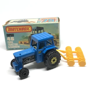 Lesney Matchbox Superfast No. 46 Ford Tractor And Harrow 1978 Blue England W/Box - Picture 1 of 24