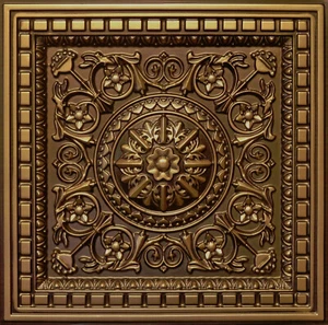 3D Tin Look D1215 Antique Gold PVC Drop In Ceiling Tiles 2x2 Pack/6 - Picture 1 of 2
