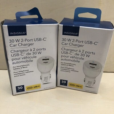 Lot 2X Insignia 30W 2-Port USB-C & USB-A Duo Car Charger for iPhone iPad /Tablet — 第 1/4 张图片