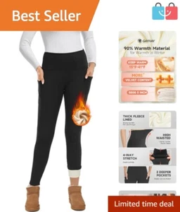 Women's Fleece Lined Thermal Leggings - High Waisted Tummy Control Yoga Pants - Picture 1 of 7