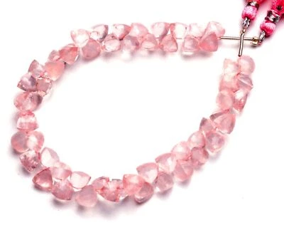 Gema Natural Cuarzo Rosa 6.5mm Facetado Trillón Forma Briolette Cuentas Hilo 9" Foto 1 de 2