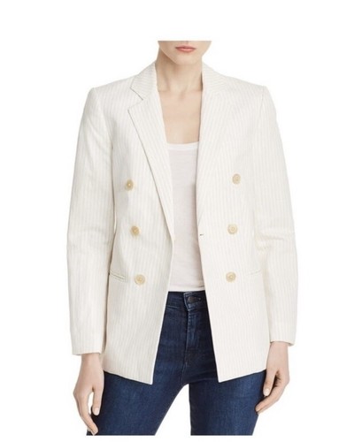 OFF WHITE MP$495 NUOVO CON ETICHETTE REBECCA TAYLOR COTONE LINO GESSATO GIACCA BLAZER TAGLIA 0
