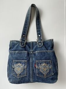 Y2K Vintage Levis jean denim Tote Shoulder bag bookbag Red Tab Logo Satchel RARE