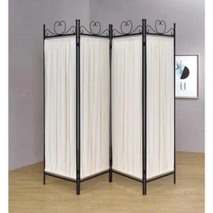 Coaster Home Furnishings Room Divider 70"H 4-Panel Folding Metal in Beige+Black - Picture 1 of 3