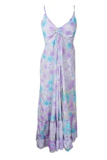 Womens Summer Maxi Dress, Halter Dresses, Lavender Summer Flare Swing Boho S/M