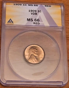 1909 VDB US Lincoln Cent: Exceptionally Crisp ANACS MS 66 Red ~ Free Shipping - Picture 1 of 2