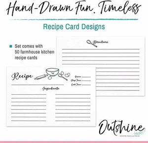 Outshine Kitchen Blank Recipe Cards 4x6 Inches Thick Cardstock Double Sided - Picture 1 of 57