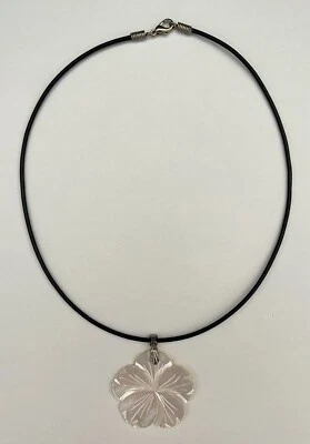 Hawaiian Hibiscus Flower Mother of Pearl Pendant Necklace - Image 1 of 3