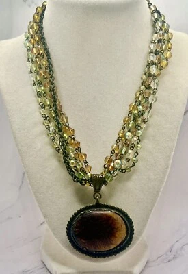 "Collar de cadena/cuentas de cristal reversible Lucite ámbar colgante de múltiples hebras 19,5""" Foto 1 de 4