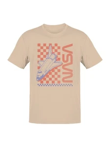 Officially Licensed Nasa Retro Space Shuttle Checkered Men's T-shirt - Picture 1 of 9