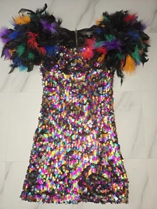 NWOT Rare Unusual Sequin Faux Feather Minidress Uk Womens Size 8 - Picture 1 of 8