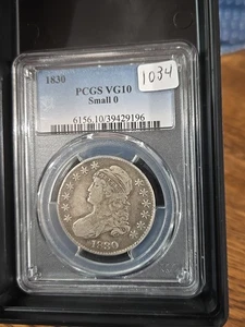 1830 Small 0 Capped Bust Silver Half Dollar 50C PCGS VG 10  - Picture 1 of 2