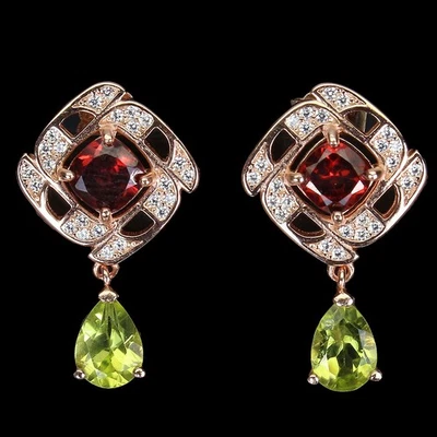 Unheated Pear Green Peridot 7x5mm Gems Simulated Cz 925 Sterling Silver Earrings - Image 1 of 4