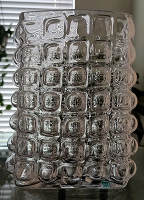 Vaso de arte quadrado de vidro bolha transparente, caixa e barril Gridlock Reino Unido 7,5" x 5,5" - Imagem 1 de 4