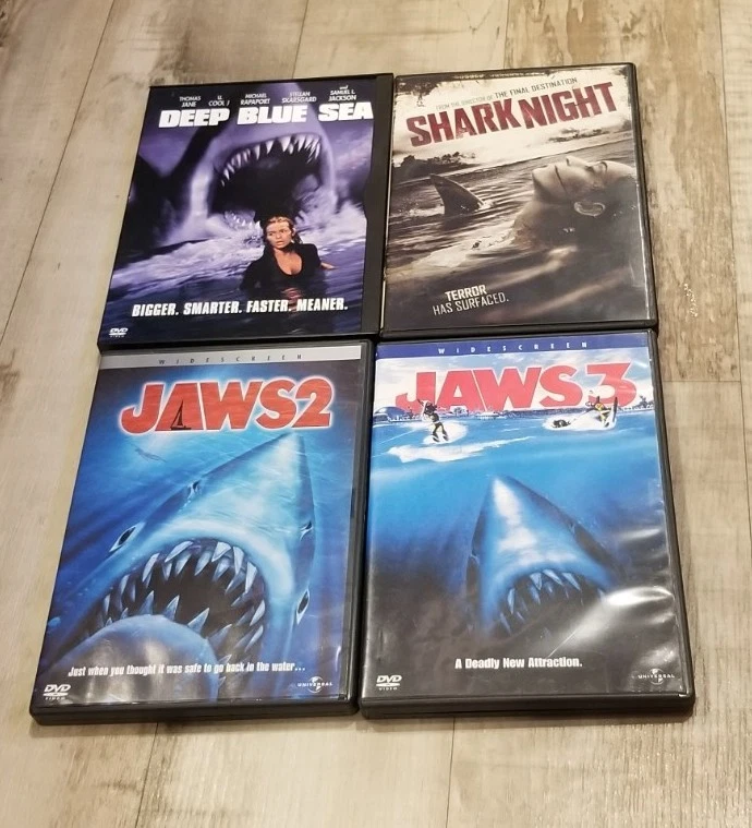 JAWS DVD Lot Of 4 Shark Movies Jaws 2 Jaws 3 Deep Blue Sea Shark Night Horror VG - Image 1 of 1
