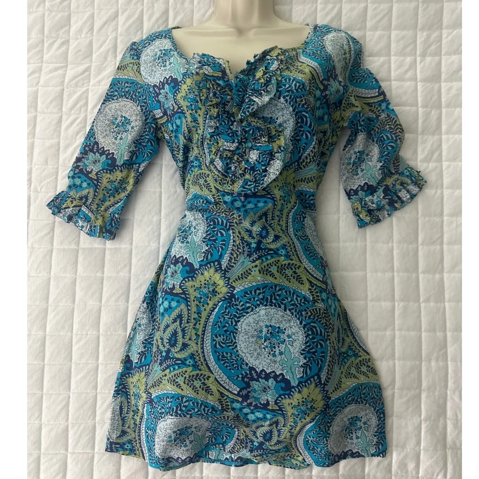 Vestido para mujer BETH BOWLEY 8 azul cachemira algodón seda mini volantes delantero verano  Foto 1 de 4