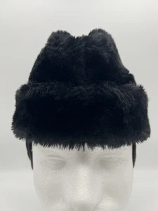 Vintage Black Faux Fur Hat Cossack Style Mens Cap Russian Style - Picture 1 of 6