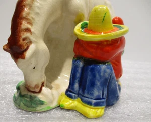 Mid-Century Ceramic Sombrero Figure & Horse Planter Japan - Picture 1 of 14