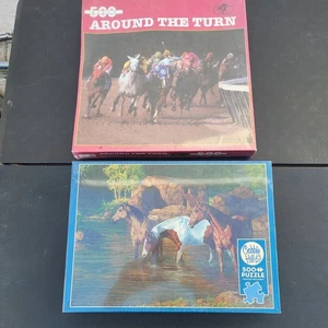 Lot 2 Pferdepuzzle Rennen Reitsport Mustang Sammlerstück Co. Learn Hill 500 Teile - Bild 1 von 14