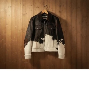 Men's Cowhide Hair On Pony Skin Leather Jacket Western Cowhide Leather Jacket - Picture 1 of 14