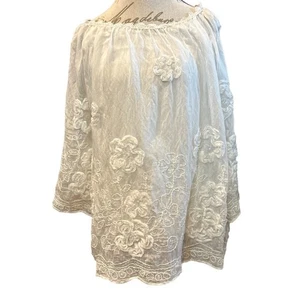 Boho Embroidered Floral Tunic Top Flowy Peasant Blouse Oversized - Picture 1 of 18