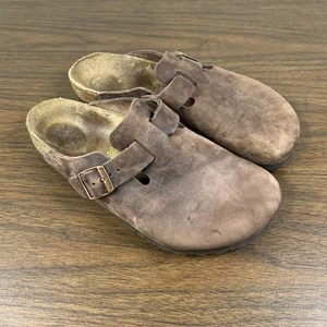 Birkenstock Boston Clogs Brown Leather Shoes Womens 39 250 Strap Beach - Picture 1 of 8