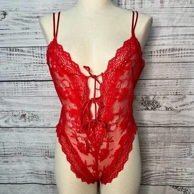 Victoria's Secret Gold Label Medium Red Full Lace Bodysuit 90s Y2K Vintage - Imagem 1 de 4