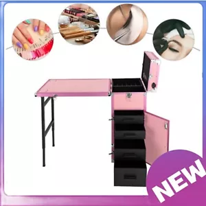 Rolling Manicure Table Nail Desk Travel Train Case Cosmetic Trolley with Speaker - Picture 1 of 22