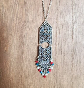 Lange Halskette & Ohrringe Paparazzi Azteken rot weiß blau - Bild 1 von 4