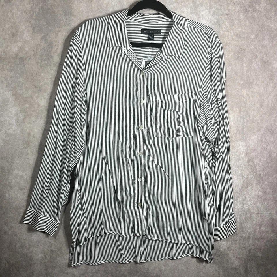 Camisa Joan Vass New York para mujer talla XL blanca negra a rayas mangas con lengüeta enrollable NUEVA Foto 1 de 4