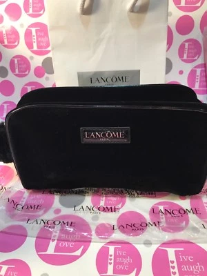 LANCOME FAUX SUEDE BLACK ZIPPER Cosmetic Bag W/FAUX FUR PULL NEW - Image 1 of 4