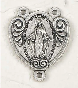 Miraculous Mary Rosary Silvertone Centerpiece 1484 - Picture 1 of 1