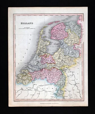1838 Gilbert Antique Map Holland Netherlands Amsterdam Utrecht Rotterdam Zeeland - Image 1 of 4