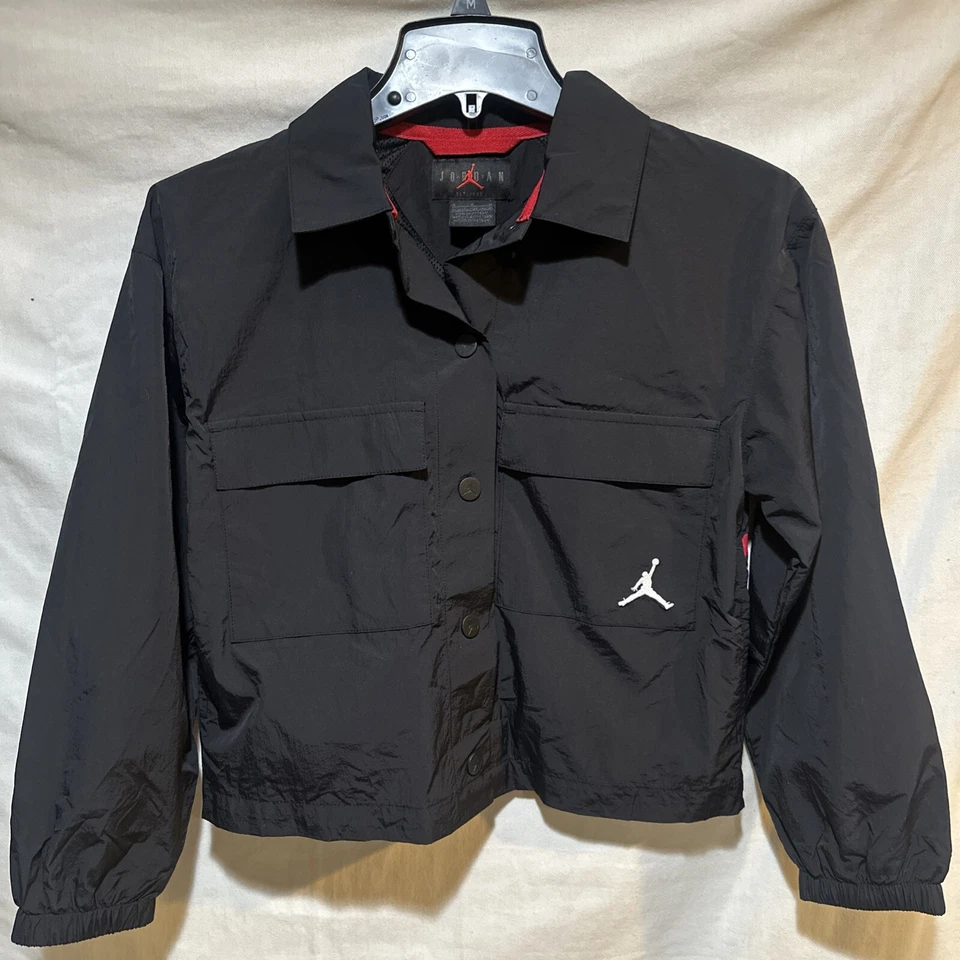 Nike Jordan Flight Youth Girls Size M Coaches Short Jacket Windbreaker Black