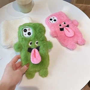 Magnetic Tongue Monster Case For iPhone Samsung Couple Warm Plush Fluffy Cover - Picture 1 of 17
