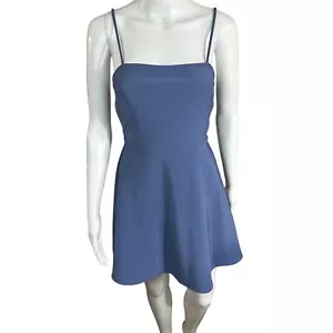 Urban Outfitters Shiny Blue Stretch Mini Skater Dress Adjustable Tie Back Sz S - Picture 1 of 10