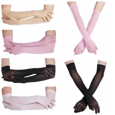 Unisex Men Silky Long Mittens Gloves Stretchy Ultra Thin Evening Party Gloves - Image 1 of 2