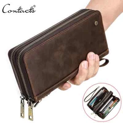 Men's Practical Leather Clutch Bag Wallet 2 Phone 16 Card Holder Pochette à Main - Image 1 of 4