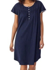 Womens 5X Aria 100% Cotton Short Sleeve Scoop Neck Navy Nightgown with Pockets - Picture 1 of 4