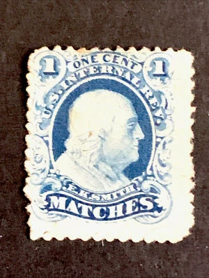 52011 Matches E. K. Smith 1c US Internal Revenue #RO168 Private Die UNH Jumbo - Image 1 of 2