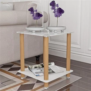 2-Tier Tempered Glass End Table Space Saving Sofa Side Table for Living Room - Picture 1 of 15