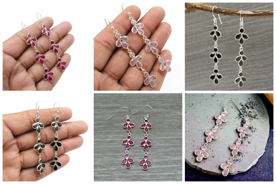 Regalo Per Donna Ragazze Rosa Nero Zircone Cubico Gemma Moda Orecchini Pendenti - Immagine 1 di 1