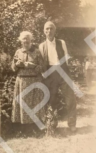 Antique Photo Of Cute Old Man Wearing Vest & Woman Wearing Dress Outside 1920s - Picture 1 of 3