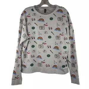 Divided H&M Graphic Sweatshirt Women's Large Gray Crewneck Pullover Lightweight - Picture 1 of 9