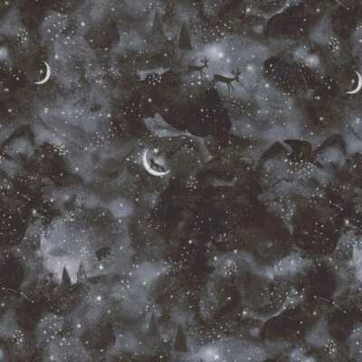 BTY Dear Stella Moonflower STELLAR Black Print 100% Cotton Quilt Fabric by Yard - Image 1 of 3