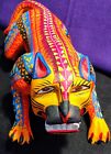 Crouching Jaguar signed Mexican folk art handpainted carved wood