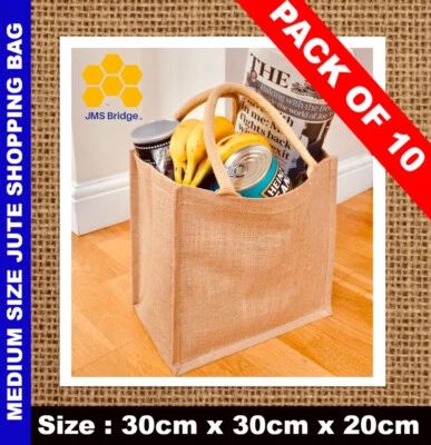 JMS BRIDGE Jute Bags Hessian Medium Luxury Plain Shopping Shopper Bags pack of 10