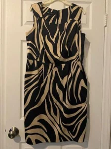 NWT Size 16 I.N. STUDIO Black Tan Animal Print POCKETS Stretch Sheath Dress Knee - Picture 1 of 4